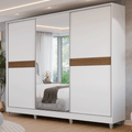 Guarda-Roupa Casal 100% MDF com Pés 3 Portas 1 Espelho Branco Malta Madesa