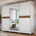 Guarda-Roupa Casal 100% MDF com Pés 3 Portas 1 Espelho Branco Malta Madesa