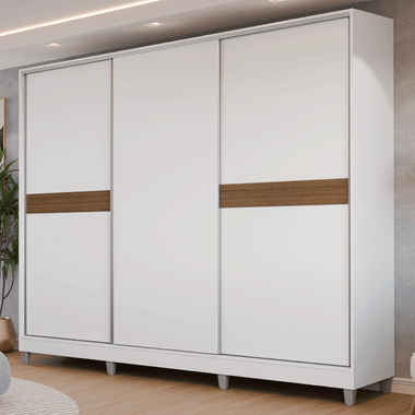 Guarda-Roupa Casal 100% MDF com Pés 3 Portas Branco Malta Madesa