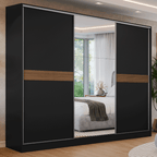 Guarda-Roupa Casal 100% MDF 3 Portas 1 Espelho Preto Malta Madesa