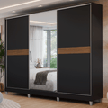 Guarda-Roupa Casal 100% MDF com Pés 3 Portas 1 Espelho Preto Malta Madesa