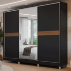 Guarda-Roupa Casal 100% MDF com Pés 3 Portas 1 Espelho Preto Malta Madesa