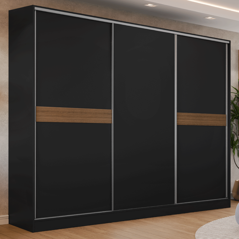 Guarda-Roupa Casal 100% MDF 3 Portas Preto Malta Madesa