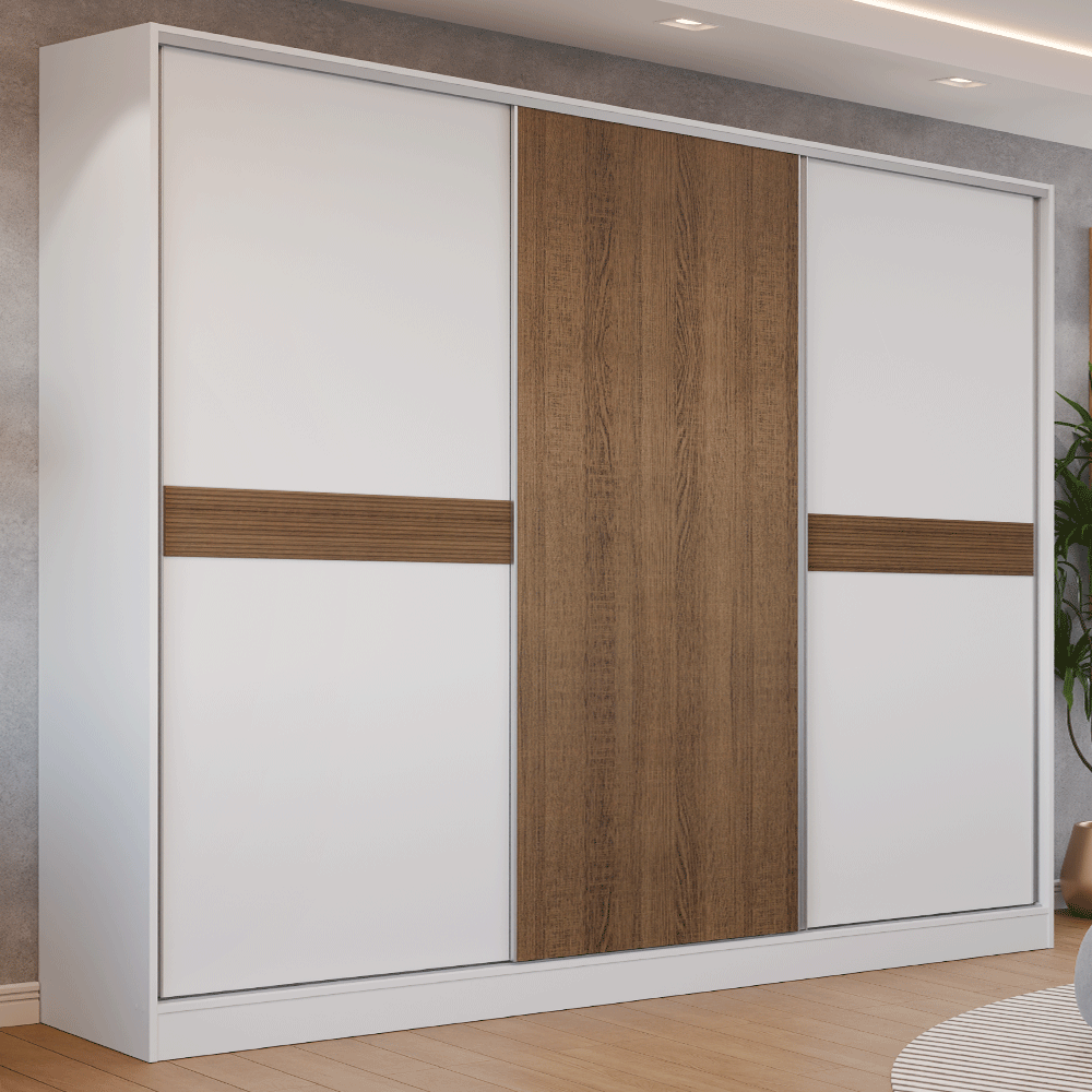 Guarda-Roupa Casal 100% MDF 3 Portas Branco/Rustic Malta Madesa
