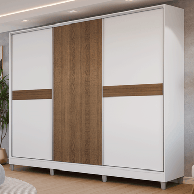 Guarda-Roupa Casal 100% MDF com Pés 3 Portas Branco/Rustic Malta Madesa