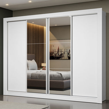 Guarda-Roupa Casal Madesa Montana 4 Portas de Correr com Espelho Branco