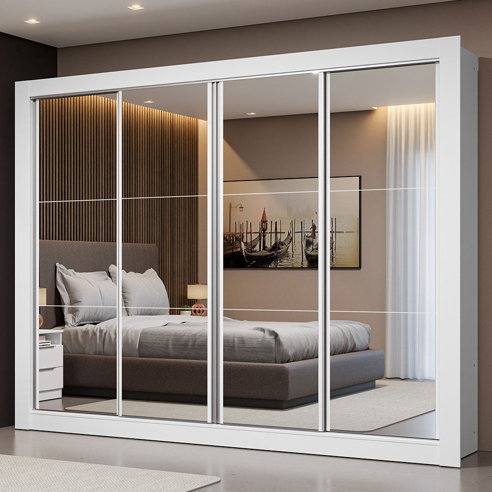 Guarda-Roupa Madesa Montana 4 Portas de Correr de Espelho Branco