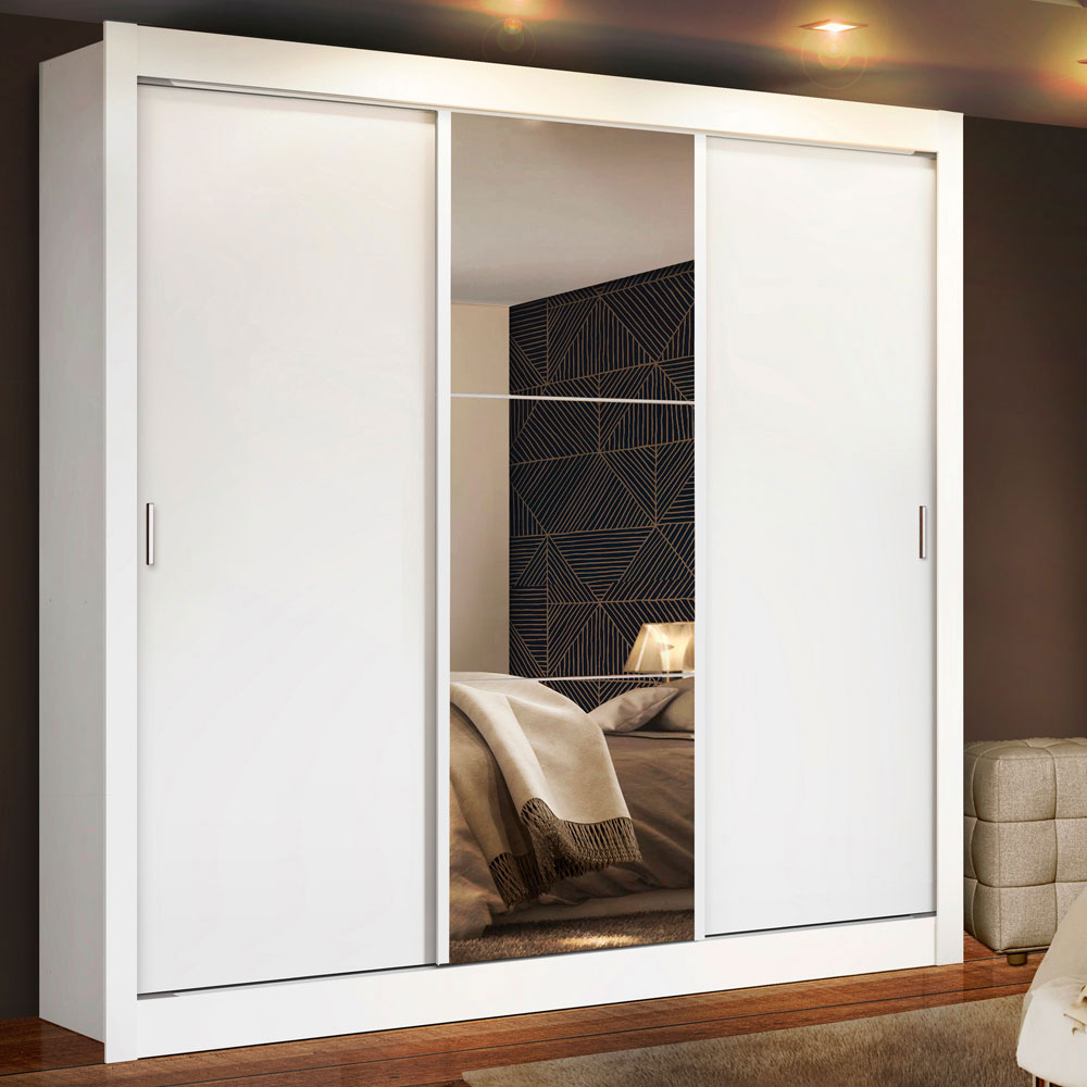 Guarda-Roupa Casal 3 Portas de Correr com Espelho Branco Madesa Mônaco