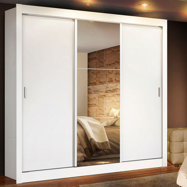 Guarda-Roupa Casal Madesa Lyon 3 Portas de Correr com Espelho 2 Gavetas Branco