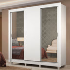 Guarda-Roupa Casal Madesa Lyon Plus 3 Portas de Correr com Espelhos 4 Gavetas com Pés Branco