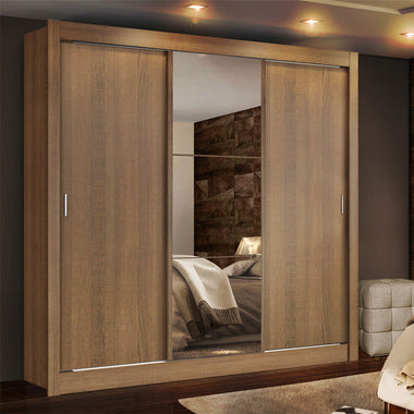 Guarda-Roupa Casal Madesa Lyon Plus 3 Portas de Correr com Espelho 4 Gavetas Rustic
