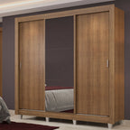 Guarda-Roupa Casal Madesa Lyon Plus 3 Portas de Correr com Espelho 4 Gavetas com Pés Rustic