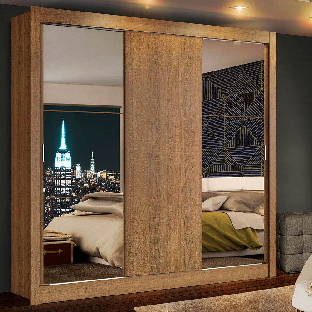 Guarda-Roupa Casal Madesa Mônaco 3 Portas de Correr com Espelhos Rustic