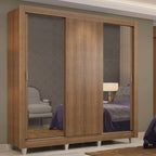 Guarda-Roupa Casal Madesa Lyon 3 Portas de Correr com Espelhos 2 Gavetas com Pés Rustic