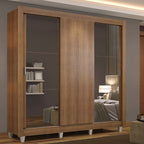 Guarda-Roupa Casal Madesa Mônaco 3 Portas de Correr com Espelhos com Pés Rustic