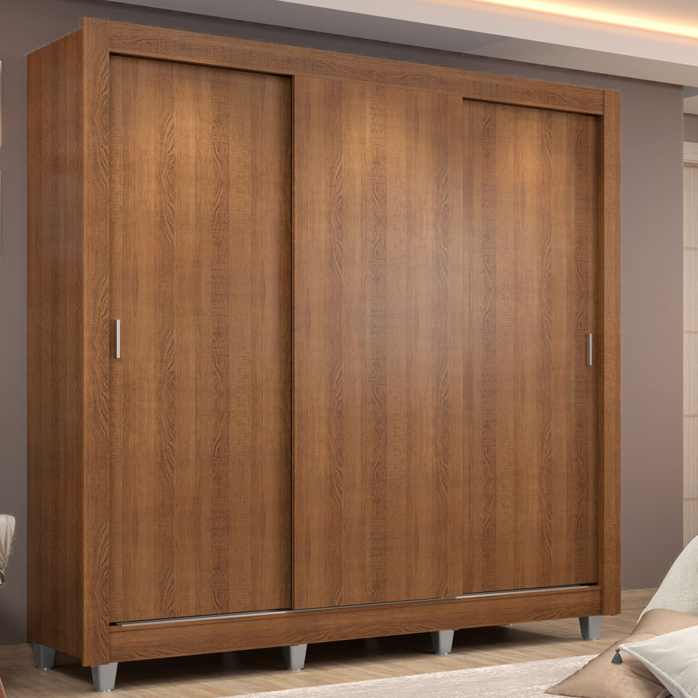 Guarda-Roupa Casal Madesa Lyon 3 Portas de Correr 2 Gavetas com Pés Rustic