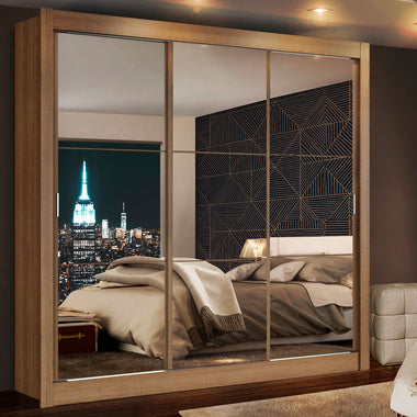 Guarda-Roupa Casal Madesa Mônaco 3 Portas de Correr de Espelho Rustic