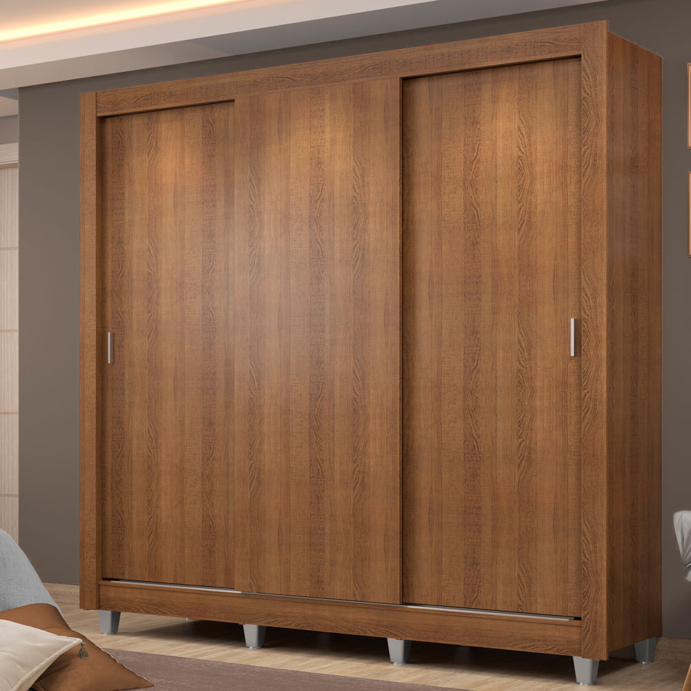 Guarda-Roupa Casal Madesa Lyon Plus 3 Portas de Correr 4 Gavetas com Pés Rustic