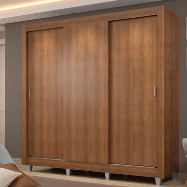 Guarda-Roupa Casal Madesa Lyon Plus 3 Portas de Correr 4 Gavetas com Pés Rustic
