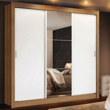Guarda-Roupa Casal 3 Portas de Correr com Espelho Rustic/Branco Madesa Mônaco