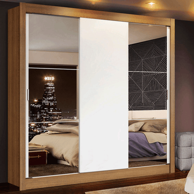 Guarda-Roupa Casal Madesa Mônaco 3 Portas de Correr com Espelhos Rustic/Branco