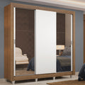 Guarda-Roupa Casal Madesa Lyon 3 Portas de Correr com Espelhos 2 Gavetas com Pés Rustic/Branco