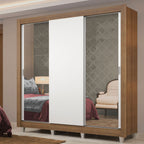 Guarda-Roupa Casal Madesa Lyon Plus 3 Portas de Correr com Espelhos 4 Gavetas com Pés Rustic/Branco