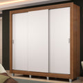 Guarda-Roupa Casal Madesa Lyon Plus 3 Portas de Correr 4 Gavetas com Pés Rustic/Branco