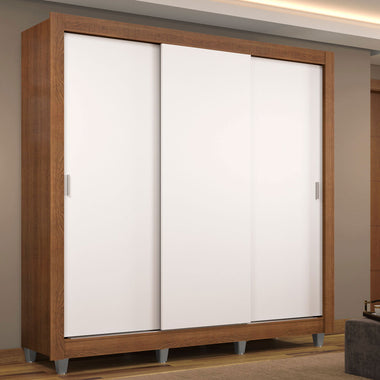 Guarda-Roupa Casal Madesa Mônaco 3 Portas de Correr com Pés Rustic/Branco