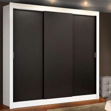 Guarda-Roupa Casal 3 Portas de Correr Branco/Preto Nobre Madesa