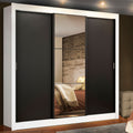 Guarda-Roupa Casal Madesa Lyon 3 Portas de Correr com Espelho 2 Gavetas Branco/Preto