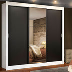 Guarda-Roupa Casal Madesa Lyon 3 Portas de Correr com Espelho 2 Gavetas Branco/Preto