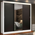 Guarda-Roupa Casal Madesa Lyon Plus 3 Portas de Correr com Espelho 4 Gavetas Branco/Preto
