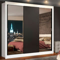 Guarda-Roupa Casal Madesa Lyon 3 Portas de Correr com Espelhos 2 Gavetas Branco/Preto