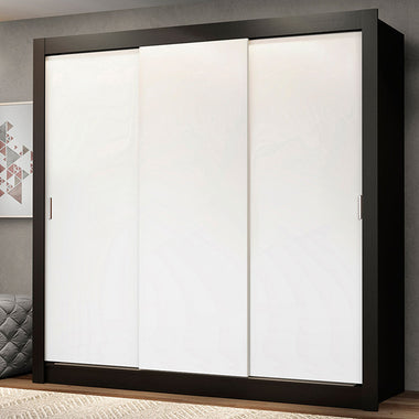 Guarda-Roupa Casal Madesa Mônaco 3 Portas de Correr Preto/Branco