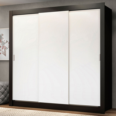Guarda-Roupa Casal Madesa Mônaco 3 Portas de Correr Preto/Branco