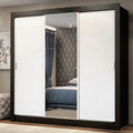 Guarda-Roupa Casal Madesa Mônaco 3 Portas de Correr com Espelho Preto/Branco