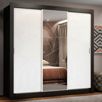 Guarda-Roupa Casal Madesa Lyon Plus 3 Portas de Correr com Espelho 4 Gavetas Preto/Branco