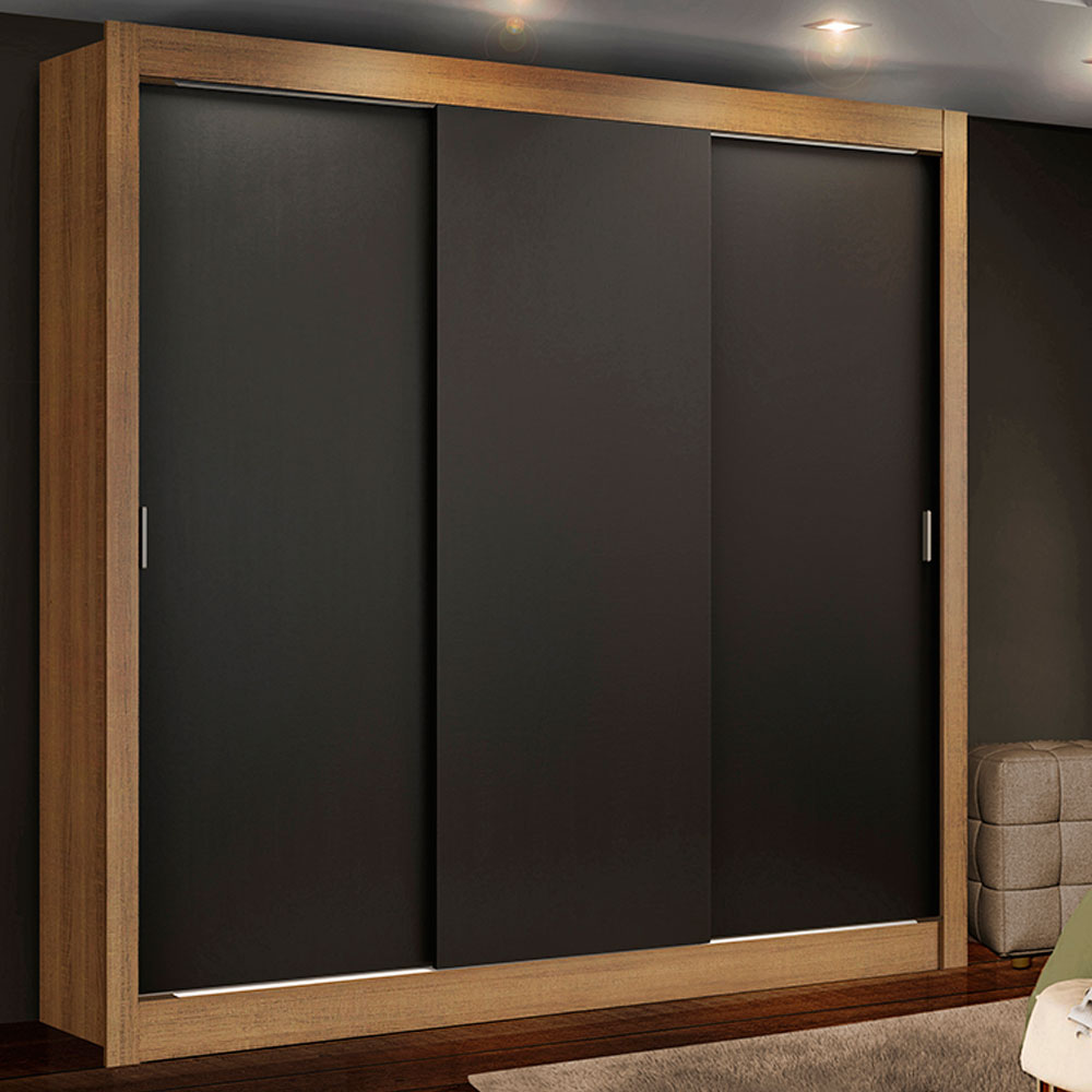 Guarda-Roupa Casal Madesa Mônaco 3 Portas de Correr Rustic/Preto