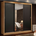 Guarda-Roupa Casal Madesa Mônaco 3 Portas de Correr com Espelho Rustic/Preto