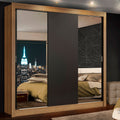 Guarda-Roupa Casal Madesa Mônaco 3 Portas de Correr com Espelhos Rustic/Preto