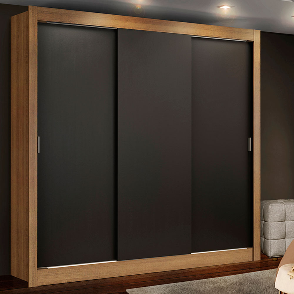 Guarda-Roupa Casal Madesa Lyon Plus 3 Portas de Correr 4 Gavetas Rustic/Preto