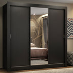 Guarda-Roupa Casal Madesa Lyon Plus 3 Portas de Correr com Espelho 4 Gavetas Preto