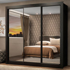 Guarda-Roupa Casal Madesa Mônaco 3 Portas de Correr de Espelho Preto