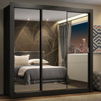 Guarda-Roupa Casal Madesa Lyon Plus 3 Portas de Correr de Espelho 4 Gavetas Preto