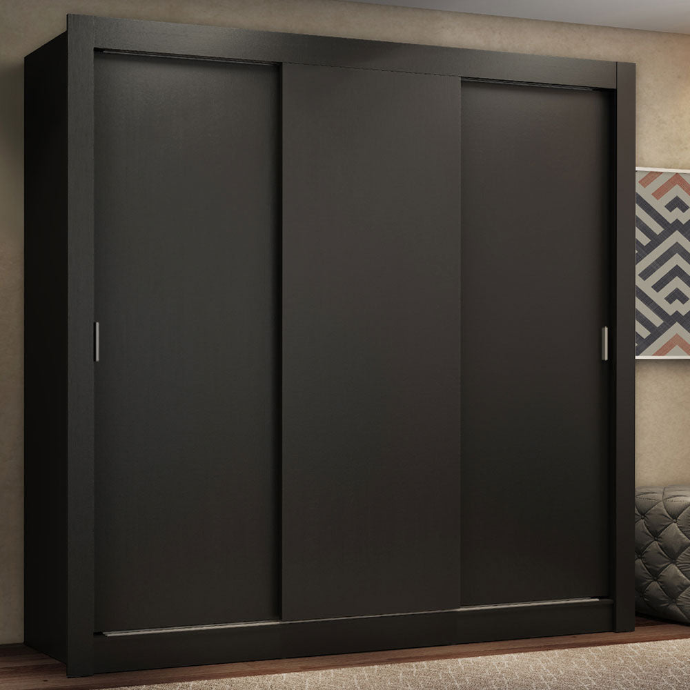 Guarda-Roupa Casal Madesa Lyon Plus 3 Portas de Correr 4 Gavetas Preto