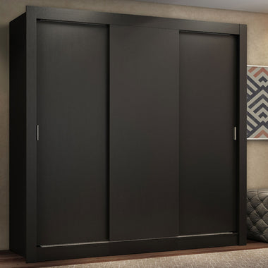 Guarda-Roupa Casal Madesa Lyon Plus 3 Portas de Correr 4 Gavetas Preto