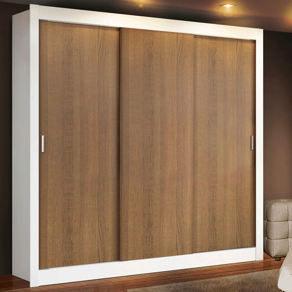 Guarda-Roupa Casal Madesa Mônaco 3 Portas de Correr Branco/Rustic