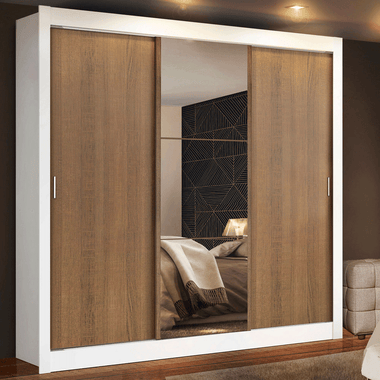 Guarda-Roupa Casal 3 Portas de Correr com Espelho Branco/Rustic Madesa Mônaco