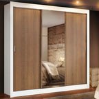 Guarda-Roupa Casal Madesa Lyon 3 Portas de Correr com Espelho 2 Gavetas Branco/Rustic